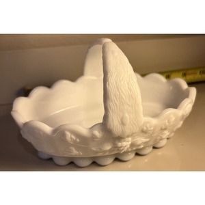 White Milk Glass Westmorland Oval Basket 6” X 4”
